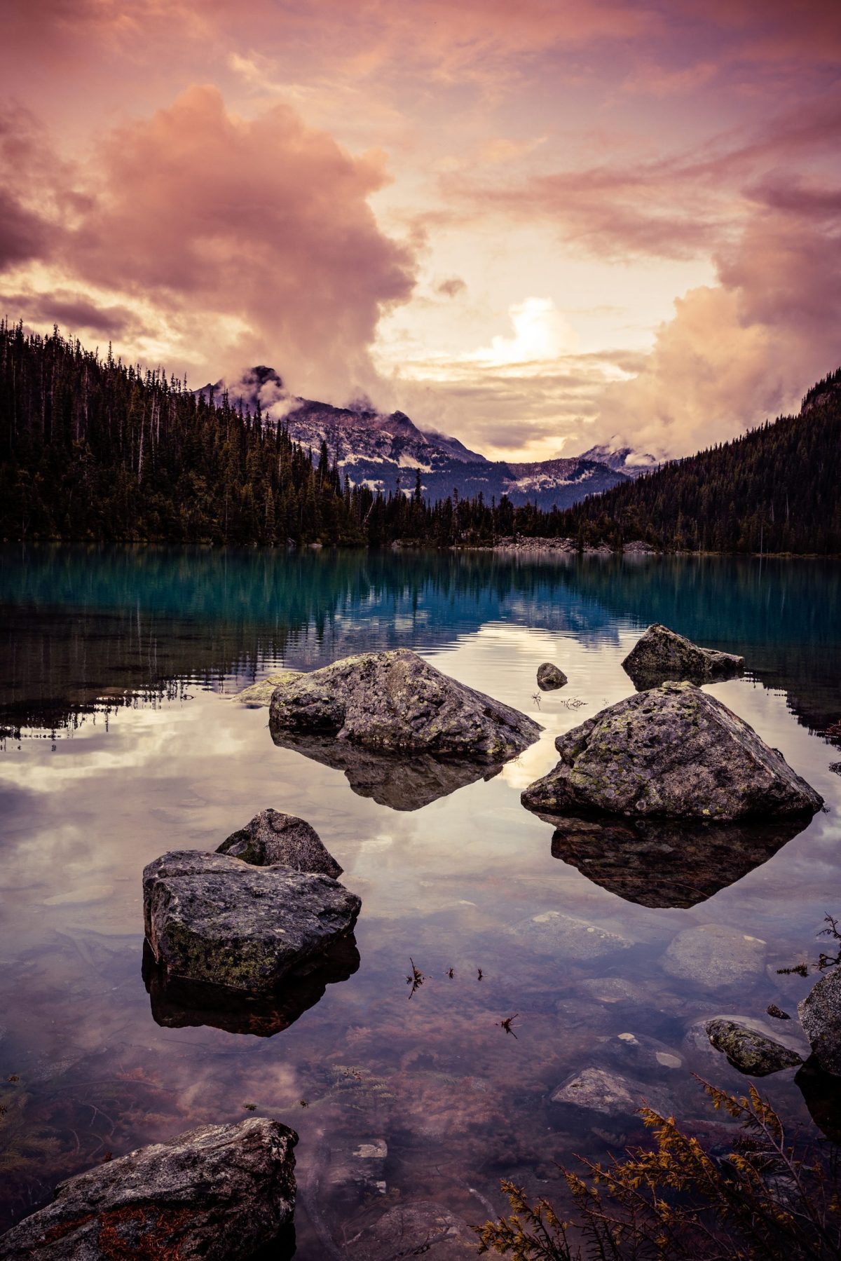 Beautiful Sunset Mountain view of Mount Cayoosh from Upper Joffre Lake near Whistler in British Columbia, Canada